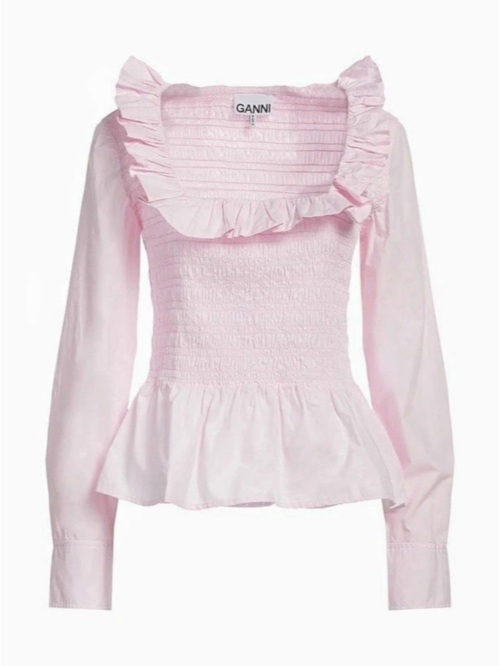Ganni NWT Ruffle Open Neck Cotton Top Sz 36